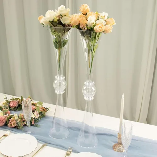 Miniatura 14 de Efavormart - Juego de 2 centros de mesa de trompeta con adornos de cristal transparente de 31 pulgadas, jarrón reversible de plástico para flores