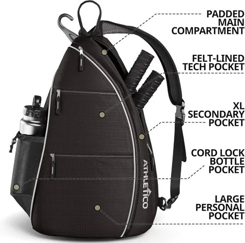 Miniatura 2 de Bolsa de Hombro Athletico - Mochila Cruzada para Pickleball, Tenis, Racketball y Viaje para Hombres y Mujeres Negro