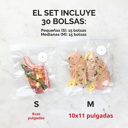 Miniatura 2 de Bolsas selladoras al vacío reutilizables Chef Preserve para alimentos – 30 bolsas de almacenamiento de alimentos libres de BPA, para congelador