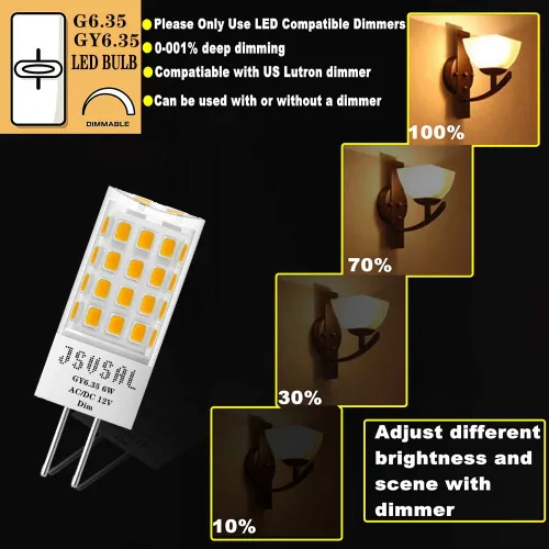 Miniatura 4 de Bombilla LED GY6.35 regulable, T4 JC tipo GY6.35/G6.35 base bi-pin, AC/DC 12V luz blanca diurna 5000K, 6W equivalente a 50-65W G6.35/GY6.35 Luz