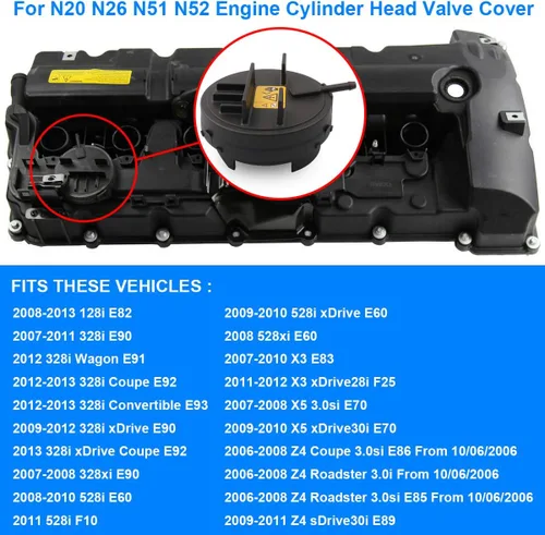 Miniatura 6 de Tapa de Válvula de Motor PCV, Reemplaza 11127552281 Compatible con Motor BMW N20 N26 N51 N52 E70 E82 E83 E90 E91 E92 E93-2008-2013 128i, 2007-2013