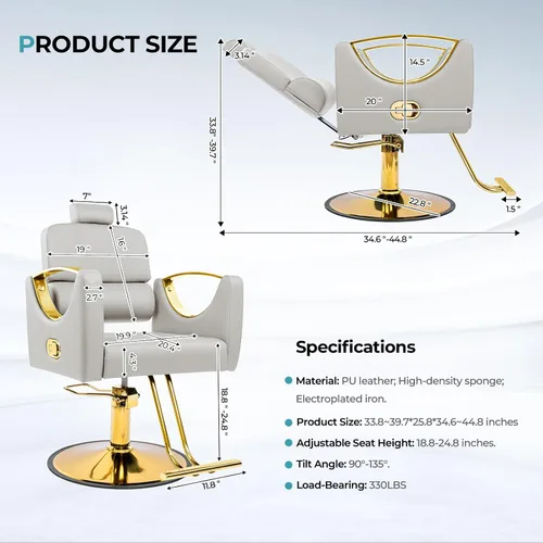 Miniatura 3 de Sillas de salón para peluquero reclinable para peluquería 360 silla giratoria de peluquería con bomba hidráulica resistente