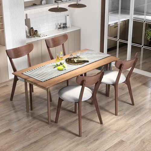 Miniatura 5 de ERGOMASTER Sillas de comedor Mid-Century, sillas de madera de goma con respaldo para el hogar, cocina, comedor, restaurante, cojín gris y azul