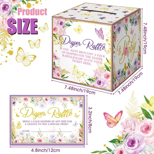 Miniatura 3 de Teling 51 boletos para rifas de pañales con caja de tarjetas, decoración de baby shower, caja de soporte para baby shower, para fiesta de rifas