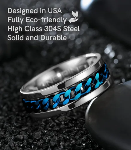 Miniatura 64 de King Ring Anillo giratorio de 0.315 pulgadas, anillo plano pulido fino para hombres y mujeres con cadena cubana, diseñado en Estados Unidos