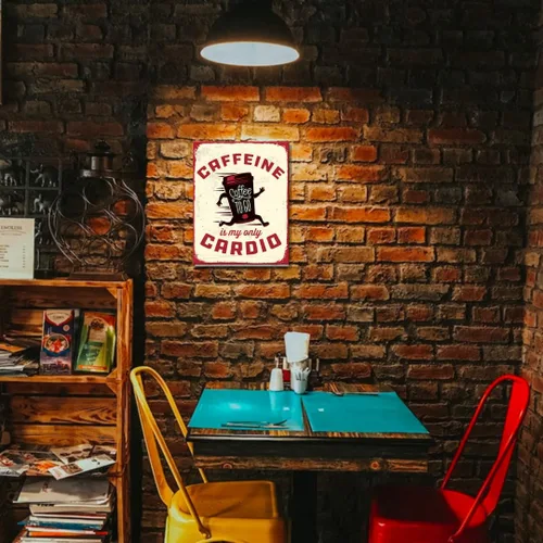 Miniatura 3 de Desperate Enterprises Cartel de lata con texto en inglés «Caffeine Is My Only Cardio – Carteles divertidos – Letreros de metal vintage nostálgicos