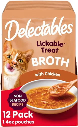 Miniatura 17 de Delectables Lickable Treat Savory Broth Senior 10+ Golosinas húmedas para gatos con pollo y atún reales, cobertura para alimentos, hidratante, sin