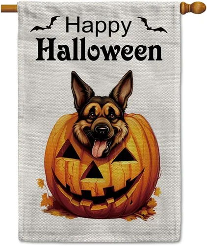 Miniatura 34 de Bandera de jardín de bulldog de Halloween de 12.5 x 18 pulgadas, vertical, doble cara, calabaza de Feliz Halloween, linda cachorro, decoración