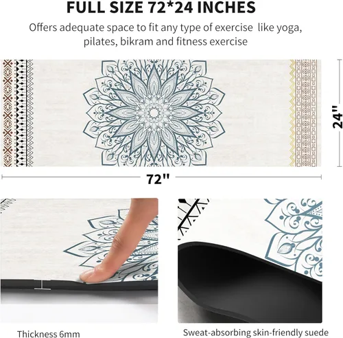 Miniatura 3 de nuveti Alfombrilla de yoga con estampado extra grueso de elastómero termoplástico antideslizante con bolsa de transporte, 72 x 24 pulgadas, extra QQS