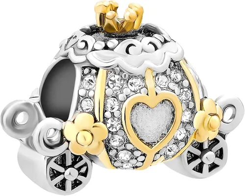 LSxAB Dije de dibujos animados de carruaje de unicornio y príncipe rana para pulseras para mujer, familia, familia Pegsus princesa, collares