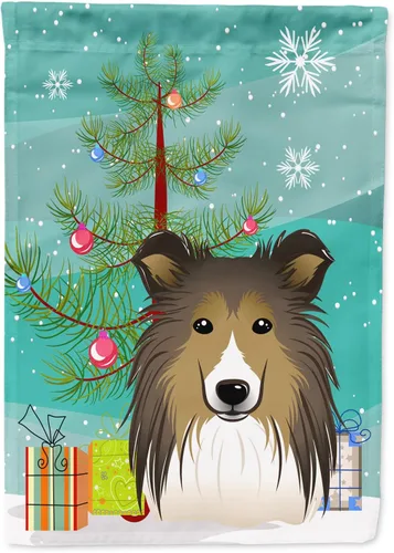 Miniatura 50 de Caroline's Treasures BB1622CHF - Bandera de casa Shih Tzu con árbol de Navidad y gris plateado para porche, grande, para colgar en la pared