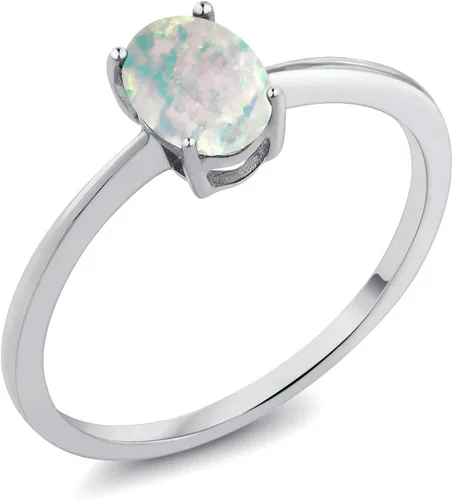 Miniatura 113 de Gem Stone King Anillo de compromiso solitario con piedra preciosa de oro blanco de 10 quilates, ovalado, 0.27 x 0.19 pulgadas, anillo de promesa