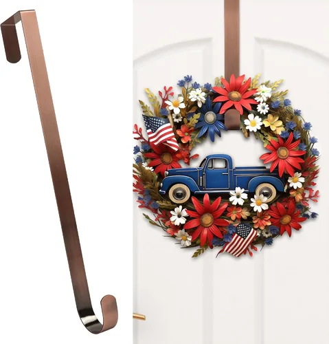 Miniatura 8 de HOOSUN Decoraciones del 4 de julio, colgadores de corona para puerta delantera, soporte patriótico de 12 pulgadas para colgar sobre la puerta