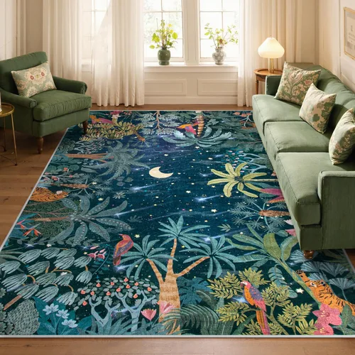 Miniatura 13 de Lahome Alfombra de Otoño Selva 5 x 7 pies para sala de estar y dormitorio, lavable a máquina, alfombra suave de atardecer para niños para sala