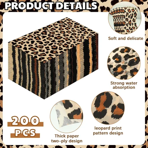 Miniatura 6 de Zonon Servilletas desechables con estampado de leopardo, toallas de mano desechables para baño, cóctel, cena, servilletas de papel decorativas