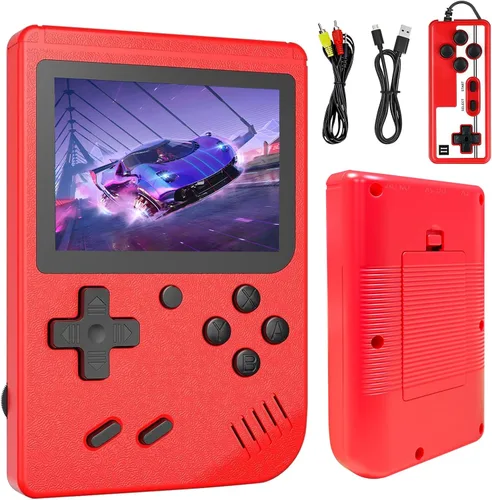 Consola de juegos de mano retro incorporada 400 videojuegos, emulador portátil de mano con pantalla HD de 3.0 pulgadas y batería recargable, Rojo