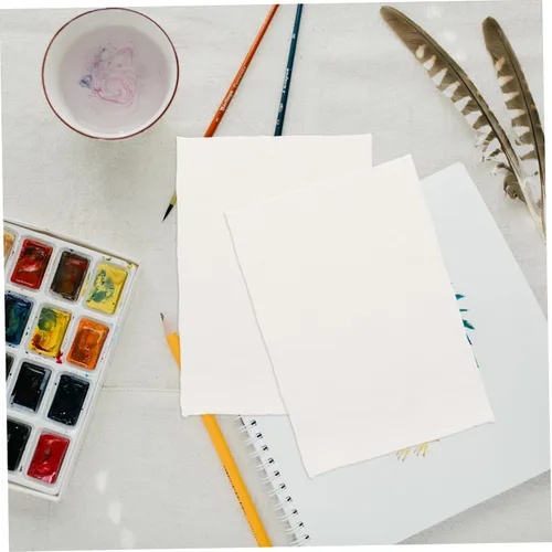 Miniatura 6 de STOBOK 20 hojas hechas a mano de papel de acuarela de algodón con borde deckled en blanco para pintar manualidades e invitaciones de boda