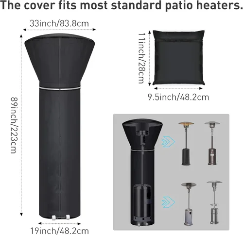 Miniatura 2 de Cubiertas para calentador de patio mejoradas impermeables, cubierta de calentador para exteriores con cinta reflectante, cremallera y bolsa