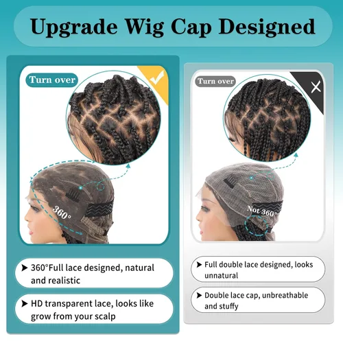 Miniatura 4 de Kalyss Pelucas trenzadas de encaje completo HD de 360° para mujer, peluca trenzada sin nudos de mariposa, peluca trenzada frontal con cabello
