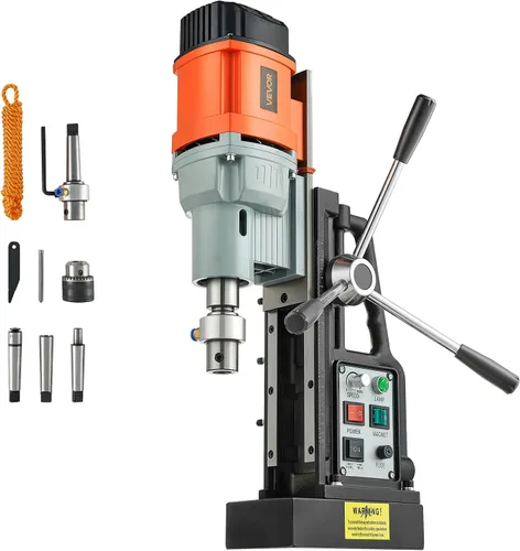 Miniatura 10 de VEVOR Taladradora Magnética de Prensa, 1300W Diámetro de Taladro de 3.99 cm, Taladradora Magnética Portátil de 2922 lbf de Potencia, 810 RPM, 11