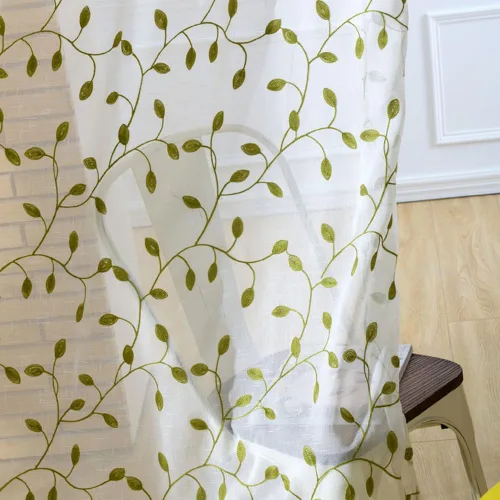 Miniatura 3 de Ivy Leaf - Panel transparente bordado de 84 pulgadas de largo, de gasa triturada para ventana, cortina de gasa de tul y bolsillo para barra