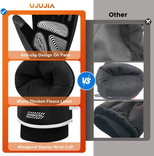 Miniatura 2 de UJUJIA -Guantes de invierno de 40 , guantes de esquí y snowboard para hombres y mujeres, guantes térmicos cálidos para clima frío, impermeables