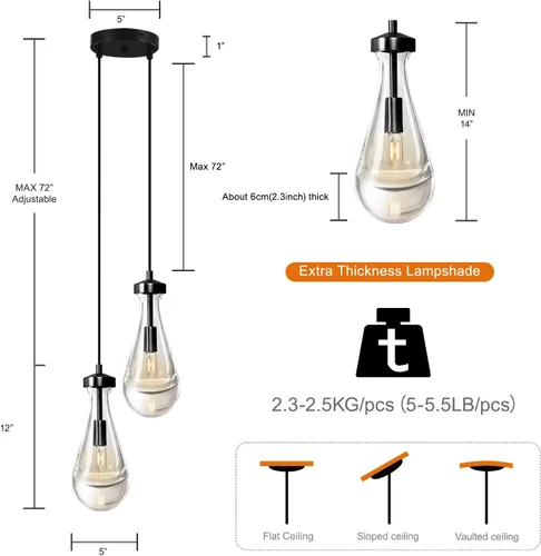 Miniatura 4 de Luces Colgantes Modernas en Forma de Gota de Lluvia, Lámparas Colgantes de Latón de 2 Luces para Isla de Cocina, Iluminación Colgante Dorada