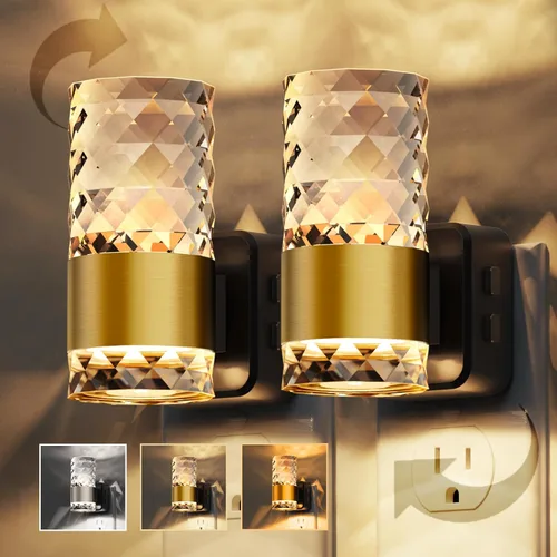 Miniatura 37 de Luces nocturnas que se enchufan a la pared, luz nocturna que cambia de color con enchufe giratorio, sensor de luz del atardecer al amanecer y brillo