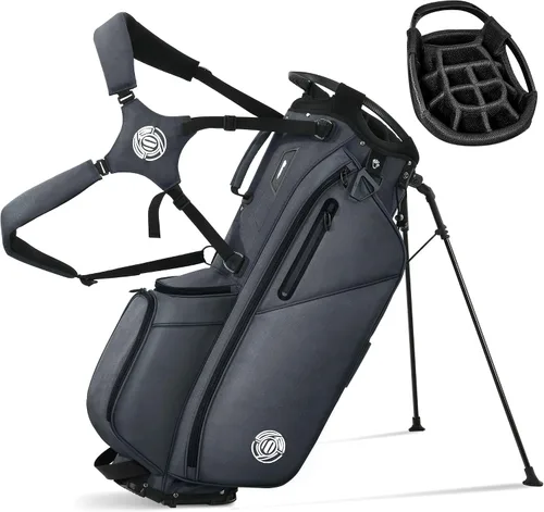 Miniatura 10 de Bolsa de golf con soporte de 14 vías, bolsas de golf ligeras para hombres y mujeres con soporte, doble correa ergonómica acolchada, divisores