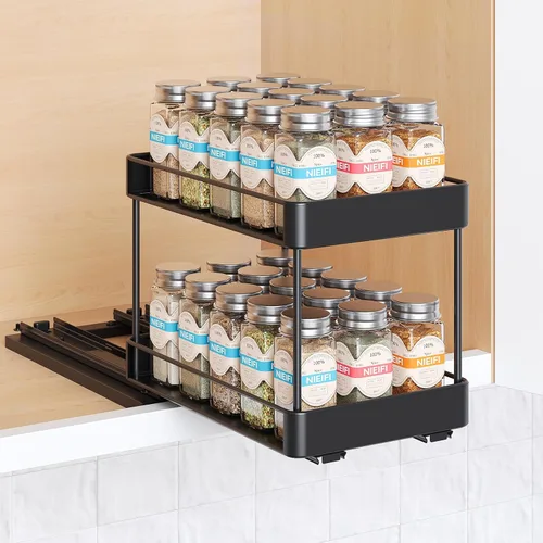 Miniatura 9 de Nieifi Organizador de especias para gabinete, estante vertical para especias, fácil de instalar, metal, 6.5 pulgadas de ancho x 10.35 pulgadas
