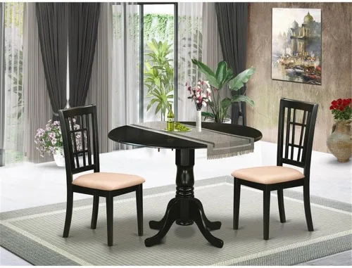 Miniatura 2 de East West Furniture DLNI3-BLK-C - Juego de comedor de 3 piezas que contiene una mesa de comedor redonda con gotas y 2 sillas de cocina tapizadas
