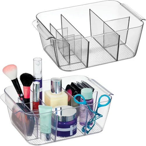 iDesign Organizador de maquillaje para encimera, almacenamiento para cosméticos y artículos de tocador, juego de 2, transparente, fabricado en