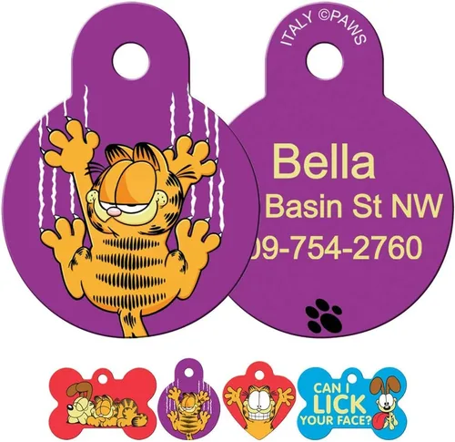 GoTags Etiquetas de identificación de mascotas Garfield & Odie grabadas personalizadas para perros y gatos