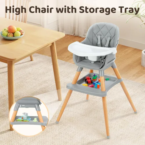 Miniatura 2 de Ezebaby Sillas altas 6 en 1 para bebés y niños pequeños, silla alta convertible para bebé y silla de bebé, silla alta de madera con almacenamiento