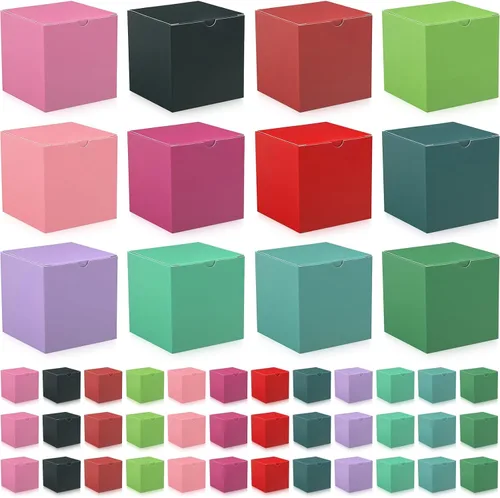 Miniatura 10 de Zhehao - Paquete de 48 cajas de regalo pequeñas de 10,2 x 10,2 x 10,2 cm, cajas de papel kraft cúbicas coloridas al por mayor, con tapas