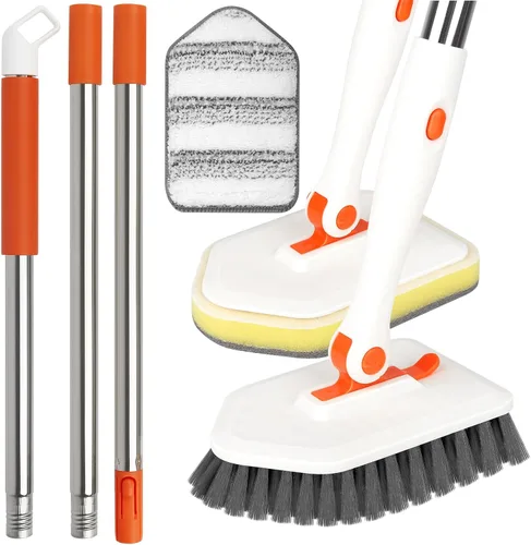 Miniatura 8 de Cepillo de limpieza de mango largo para ducha, cepillos de limpieza 3 en 1 con 3 cabezales de limpieza diferentes para limpieza de ducha, baño, Negro