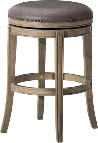 Miniatura 11 de Maven Lane Alexander Taburete de bar sin espalda de 31 pulgadas con reposapiés, madera maciza marrón y tapicería sintética marrón oscuro, ideal