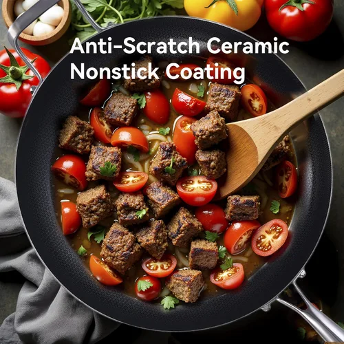 Miniatura 4 de Sartén híbrida antiadherente de 13 pulgadas con tapa, sartén de chef de inducción de acero inoxidable de tres capas con revestimiento de cerámica