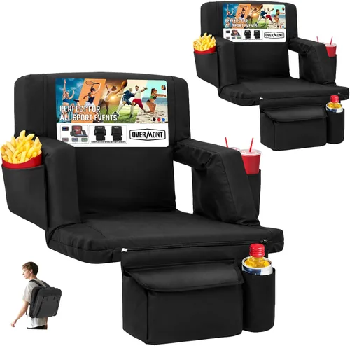 Miniatura 11 de Overmont Asiento de Estadio con Soporte para la Espalda - Cojín Acolchado de 2.8'' Reclinable de 6 Posiciones Asiento de Gradería con Ganchos Dobles