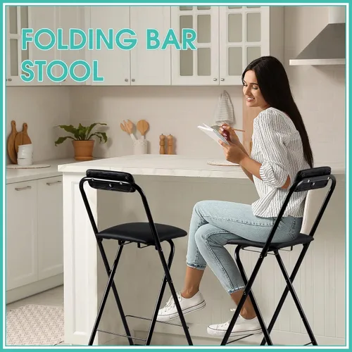 Miniatura 7 de Geelin 4 sillas plegables de 25.6 pulgadas, silla plegable, sillas plegables portátiles con asientos acolchados, barra pequeña, oficina, guitarra