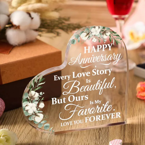 Miniatura 8 de Regalo de boda para ella años de matrimonio, regalo de feliz aniversario para mujer, corazón acrílico, recuerdo de matrimonio para esposa, marido