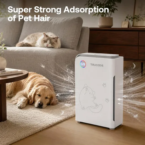 Miniatura 2 de Trucozie Purificador de aire grande para mascotas para el hogar de hasta 3000 pies cuadrados, absorbe el pelo flotante de gatos y perros, WiFi
