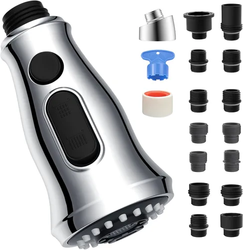 Reemplazo universal de cabezal de grifo de cocina con 15 adaptadores compatible con estándar americano/Kohler/Moen/Delta, cabezal rociador de grifo