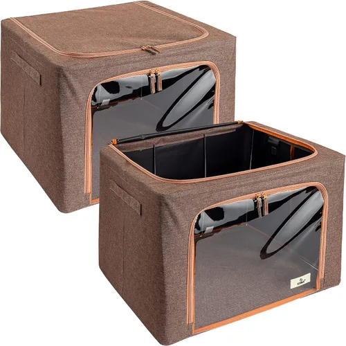 Miniatura 7 de Sorbus Contenedores de almacenamiento con marco de metal, bolsas organizadoras de ropa apilables y plegables, contenedores de almacenamiento de tela