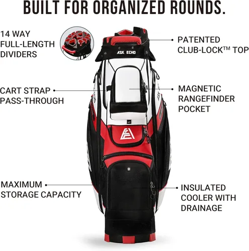 Miniatura 4 de ASK ECHO T-Lock – Bolsa de carrito de golf con organizador de 14 divisiones en la parte superior, bolsa de carrito de golf premium con asas y funda