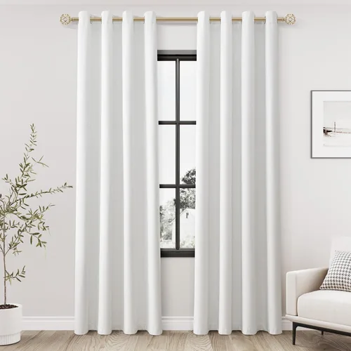 Miniatura 76 de Cream Linen Blackout Curtains 90 Length 2 Panels Set for Living Room Bedroom, 100% Black Out Thermal Insulated Linen Drapes, Room Darkening Grommet