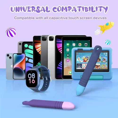 Miniatura 4 de Mixoo - Bolígrafos para pantallas táctiles con correas para niños, paquete de 2 lápices capacitivos antideslizantes para niños, compatible con iPad