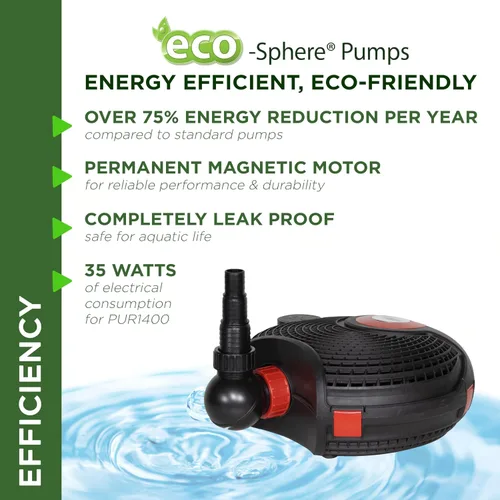Miniatura 3 de Alpine Corporation - Eco-Sphere 1400 GPH Bomba de ahorro de energía con cable de 33 pies para estanques, fuentes, cascadas y sistemas de filtración
