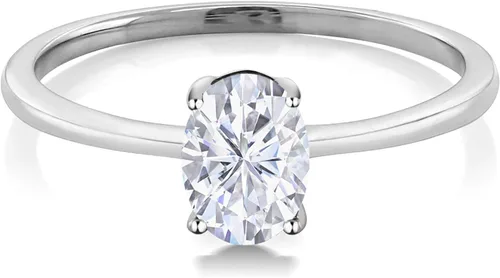 Miniatura 59 de Gem Stone King Anillo de compromiso solitario con piedra preciosa de oro blanco de 10 quilates, ovalado, 0.27 x 0.19 pulgadas, anillo de promesa