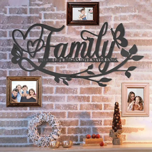 Miniatura 4 de AUHOKY Family Where Life Begins Love Never Ends - Letrero de metal para pared, 27 x 14 pulgadas, gran placa de hierro negro para pared, decoración